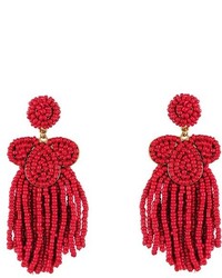 Red Seed Bead Tassel Earrings
