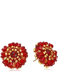 Miguel Ases Rubellite Bead And 14k Gold Filled Small Button Earrings