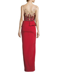 Marchesa Notte Beaded Stretch Faille Column Gown
