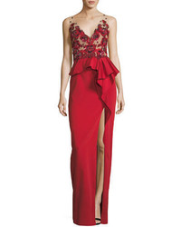 Marchesa Notte Beaded Stretch Faille Column Gown