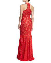Jovani Sleeveless Beaded Lace Mermaid Gown Red