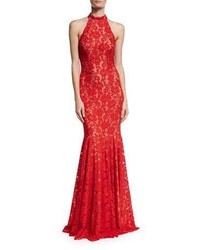 Jovani Sleeveless Beaded Lace Mermaid Gown Red