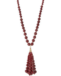 Lydell NYC Beaded Bubble Tassel Necklace Red