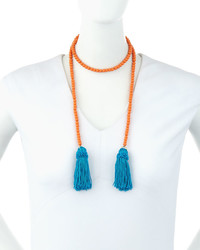 Kenneth Jay Lane Beaded Rope Necklace W Tassel Ends Coral
