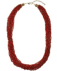 Bright Red Cord Bead Necklace