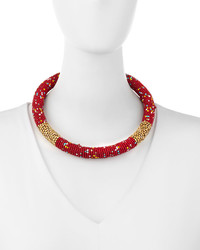 Fragments for Neiman Marcus Fragts Multicolored Seed Bead Choker Necklace Red