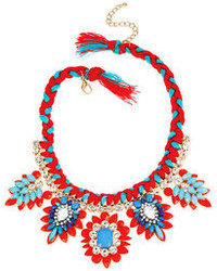 Kate Spade Haskell Red And Blue Faceted Bead Braided Frontal Necklace