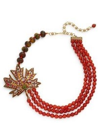Heidi Daus Maple Leaf Beaded Three Row Leaf Pendant Necklacegoldtone