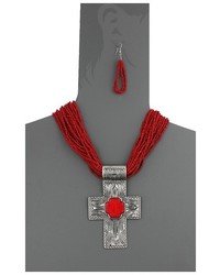Mf Western Multi Strand Etched Cross Beaded Necklaceearrings Set Jewelry Sets