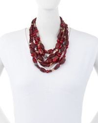 Lydell NYC Multi Strand Crystal Beaded Necklace Red Multi