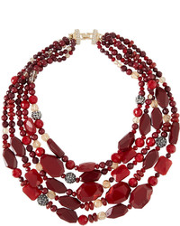 Lydell NYC Multi Strand Crystal Beaded Necklace Red Multi