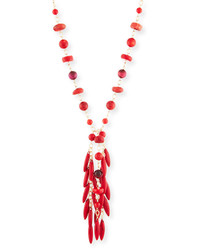 Devon Leigh Beaded Coral Spike Fringe Necklace