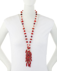 Devon Leigh Beaded Coral Spike Fringe Necklace
