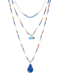 Melrose And Market Stone Pendant Tassel Bead Multilayer Necklace