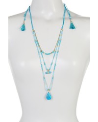 Melrose And Market Stone Pendant Tassel Bead Multilayer Necklace
