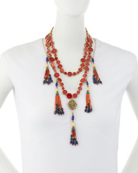 Devon Leigh Two Row Copper Infused Red Coin Tassel Necklace