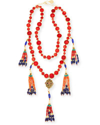 Devon Leigh Two Row Copper Infused Red Coin Tassel Necklace