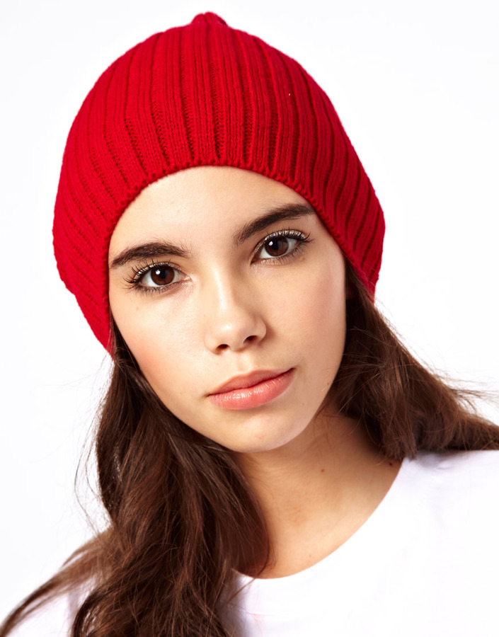 Asos Short Rib Knit Beanie Red, $13 | Asos | Lookastic