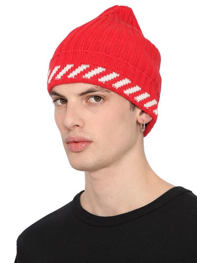 Off White Diagonals Wool Blend Knit Beanie 131 LUISAVIAROMA