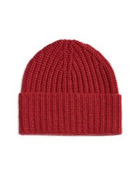 Open Edit Rib Wool Cashmere Beanie In Red Sun At Nordstrom