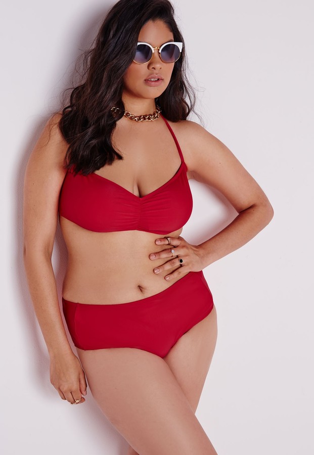 Plus Size High Waisted Bikini Bottoms Red, $24 | Missguided | Lookastic