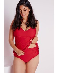 Missguided Plus Size Ruched Bikini Bottoms Red
