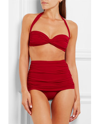 Norma Kamali Bill Ruched Halterneck Bikini Top Red