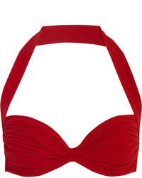 Norma Kamali Bill Ruched Halterneck Bikini Top Red