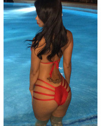 Halter Triangle Top With Bandage Bikini Red Swimwear