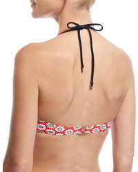 Tory Burch Primrose Halter Bralette Bikini Swim Top Red Pattern