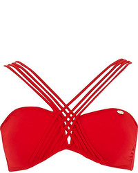 River Island Red Pacha Cross Strap Bikini Top
