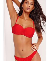 Missguided Red Ruched Detail Bandeau Bikini Top Mix Match
