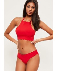 Missguided Red Scallop High Neck Bikini Top Mix Match
