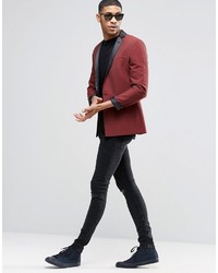 Asos Brand Super Skinny Tuxedo Suit Jacket In Dark Red