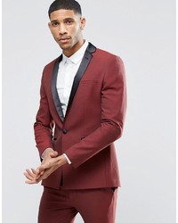 Asos Brand Super Skinny Tuxedo Suit Jacket In Dark Red