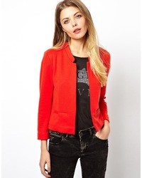 Asos Cropped Blazer In Ponte With Notch Detail Red