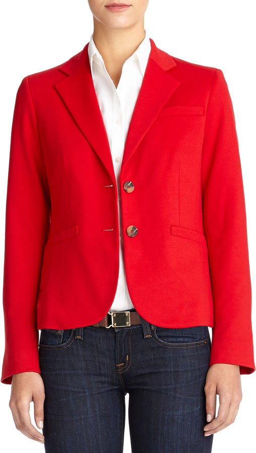 red button up blazer