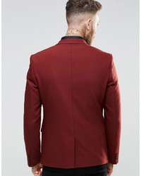 Asos Skinny Blazer In Red With Peak Lapel