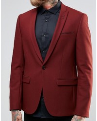 Asos Skinny Blazer In Red With Peak Lapel
