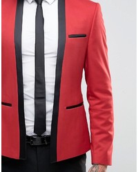 Asos Super Skinny Cropped Blazer In Red