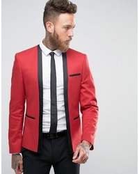 Asos Super Skinny Cropped Blazer In Red