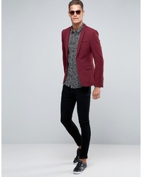 Asos Super Skinny Suit Jacket In Dark Red