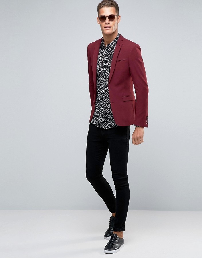 Asos Super Skinny Suit Jacket In Dark Red, $91 | Asos | Lookastic