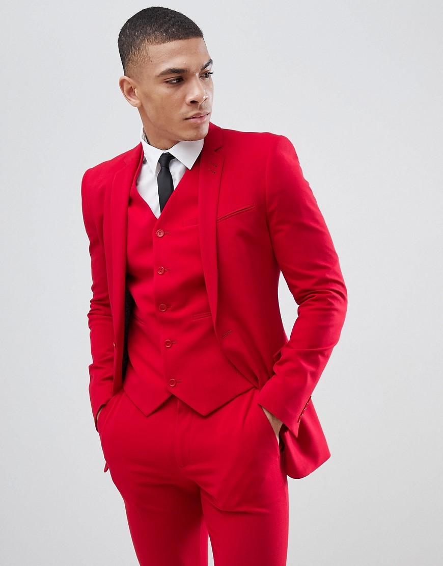 York Slim Fit Tuxedo Suit ( White & Red ) – Men's Priorities