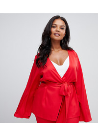 PrettyLittleThing Plus Tailored Jacket With Waist In Red