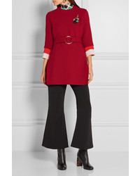 Marni Asymmetric Belted Wool Crepe Top Claret