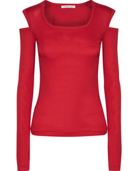 Helmut Lang Cold Shoulder Cotton Jersey Top Red