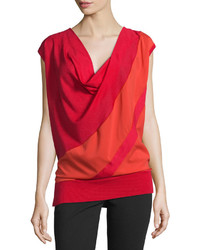 CNC Costume National Costume National Cap Sleeve Draped Two Tone Top Red