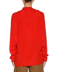 Marni Drapey Washed Crepe Tie Neck Blouse Red