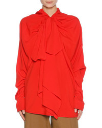 Marni Drapey Washed Crepe Tie Neck Blouse Red